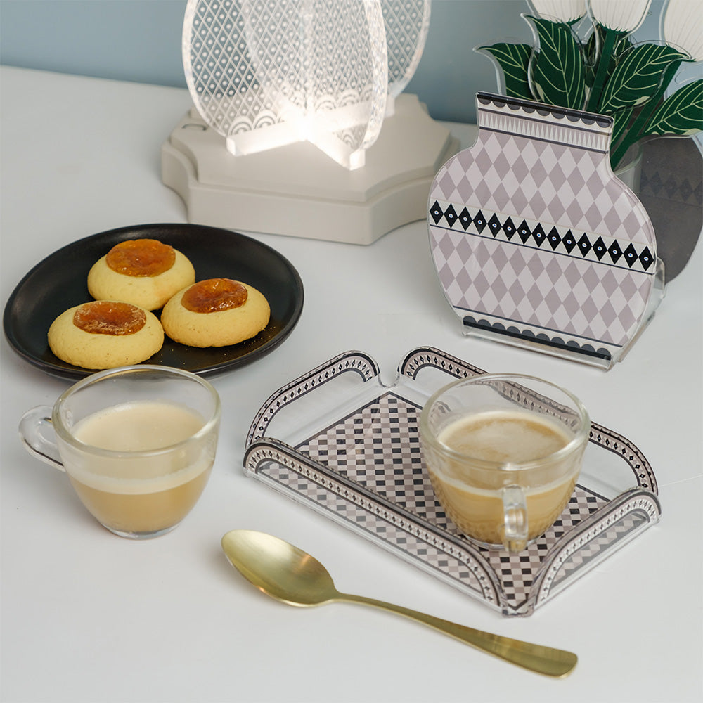 Set of 2 Cups and Tray Happy Coffee