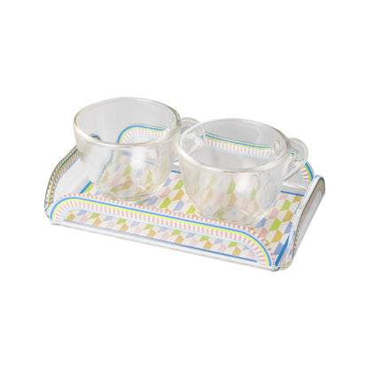Set of 2 Cups and Tray Happy Coffee