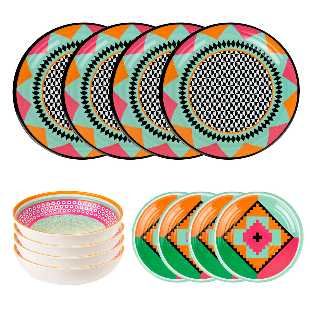 Set of 12 Plates Ethnic